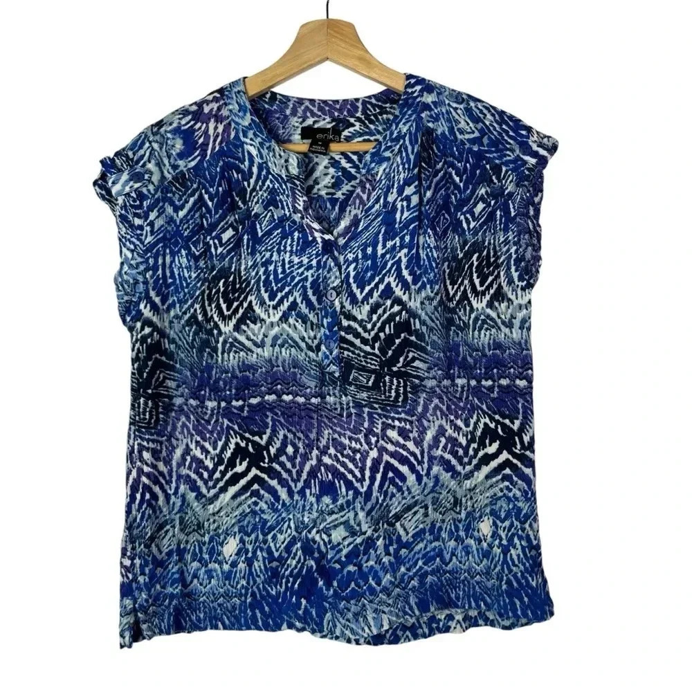 Erika Blue Geometric Printed Sleeveless Blouse M